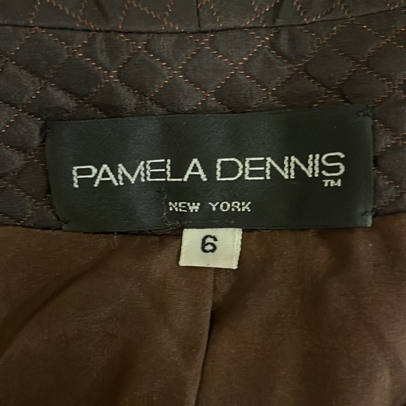 Pamela Dennis Quilted Silk Blazer Chocolate Brown Beaded Buttons Size 6 USA - Picture 9 of 14